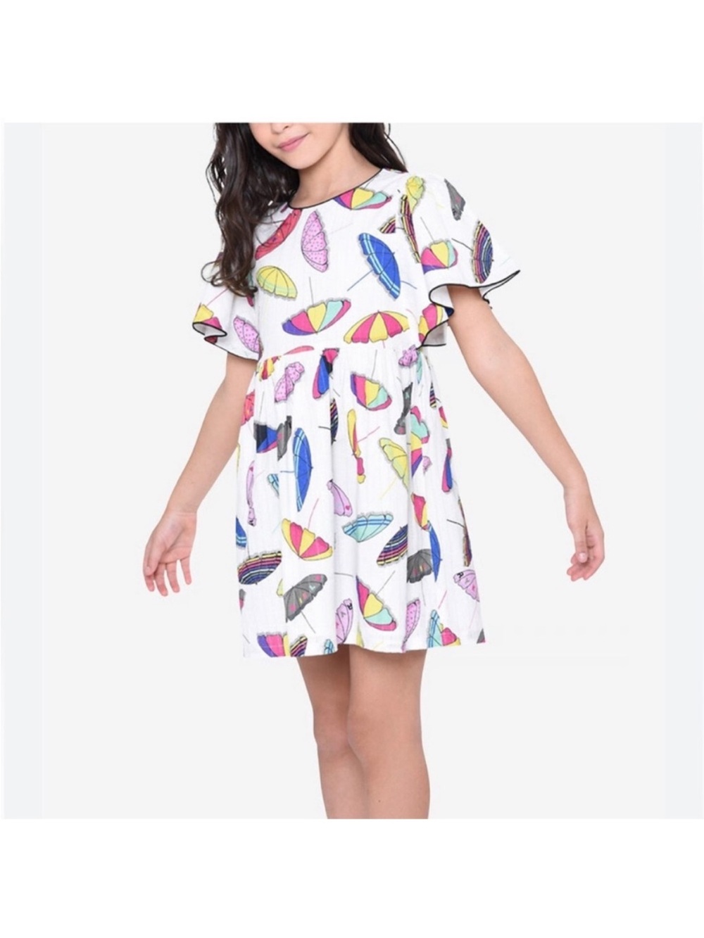 Sonia Rykiel White Dress with Multicolor Umbrella Print